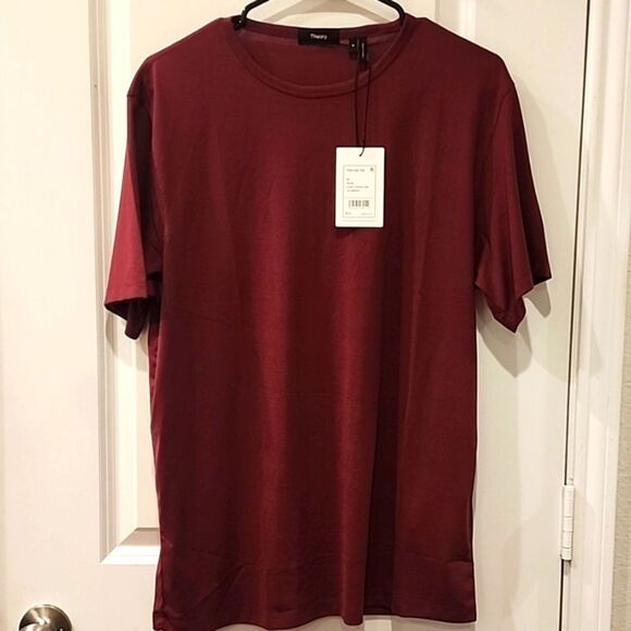 Theory Precise Luxe Cotton T-Shirt- Wine - Picture 5 of 6
